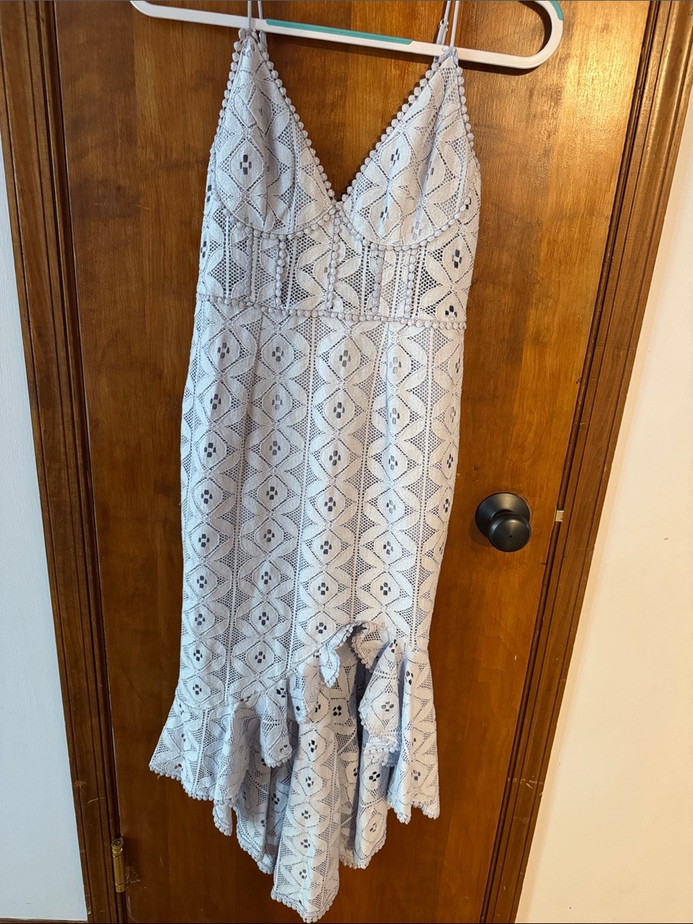 Angel Biba Baby Blue Asymmetrical Lace Maxi Dress Fitted Size Au 10 US 6